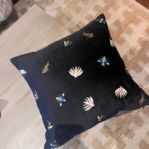 Anthropologie Navy Embroidered Accent Pillow